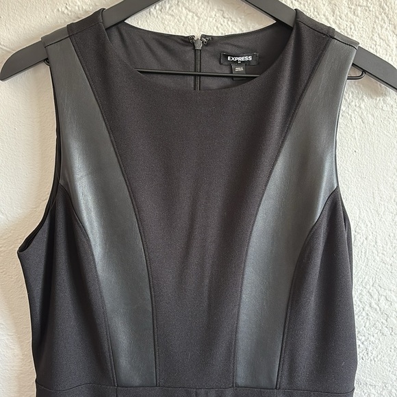 Express Black Faux Leather accent zip back one piece jumpsuit Large - Picture 3 of 9